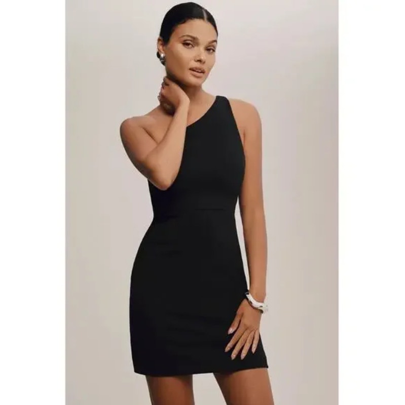 Nwt Bhldn Anthropologie Emilia Black One Shoulder Mini Dress Lbd Women's Size Xs